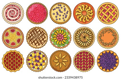 Cake top view vector illustration on white background. Vector color set icon cupcake. Isolated color set icon cake top view.