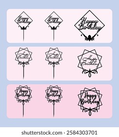 Cake topper design, models for laser cutting in 3 mm MDF material. Decorate your birthday cake with these elegant designs