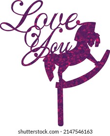 Topper zum Kuchen. Liebe dich! Einhornsilhouette violetter Glitterfarbe.