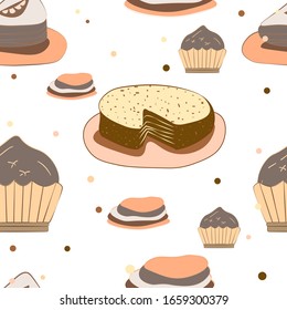 Cake, tortilla, bun.Pattern.Sets elements for the design.Vector.Isolated on a white background.
