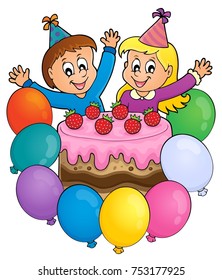 Pastel y dos niños celebrando la imagen 3 - ilustración vectorial eps10.