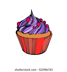 cake vector cupcake dessert cream food sweet illustration birthday delicious