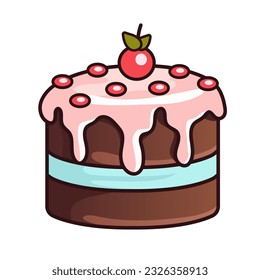 Cake. Vector flat illustration isolated on pink background.