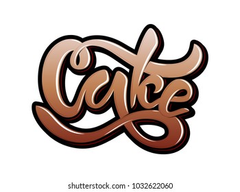 Cake. Vector hand lettering word in gradient color isolated on white background. Word Cake with glare and outline in 3d style. Concept for logo, card, typography, poster, print. 