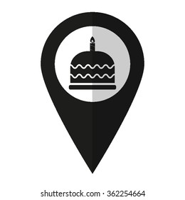 cake - vector icon;  black map pointer