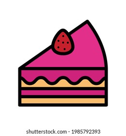 Cake Vector Icon in Filled line Style. Cake is a form of sweet food made from flour, sugar, and other ingredients, that is usually baked. Vector illustration icon can be used for an app, web, or logo