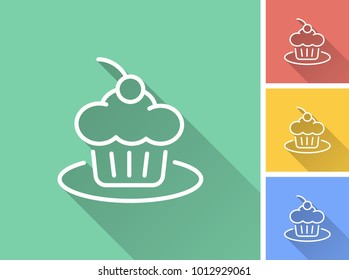 Cake vector icon with long shadow. Illustration isolated for graphic and web design.