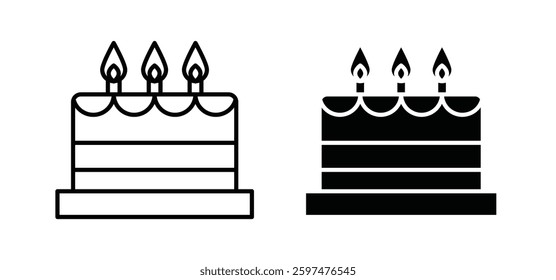 Cake vector icon set black filled and outlined style.