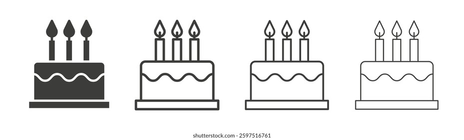 Cake vector icon set in black and white color.