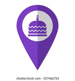 cake - vector icon;  violet map pointer