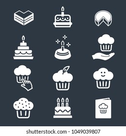 Cake vector icon. White illustration isolated on black background for graphic and web design.