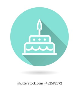 Cake vector icon. White Illustration isolated on green background for graphic and web design.