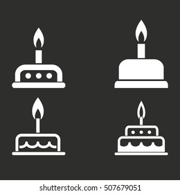Cake vector icon. White illustration isolated on black background for graphic and web design.