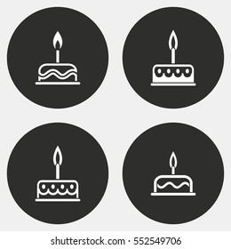 Cake vector icon. White illustration isolated on black background for graphic and web design.