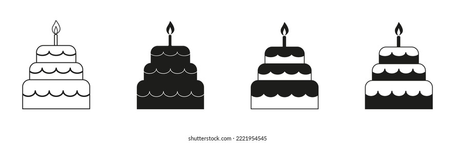 Cake vector icons.  Birthday party, anniversary or wedding cake with.  Isolated vector illustration on a white background. 