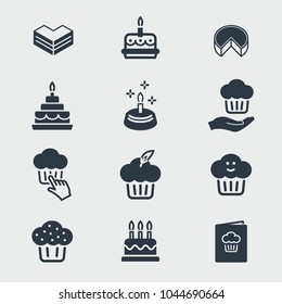 Cake vector icons set. Black illustration isolated for graphic and web design.