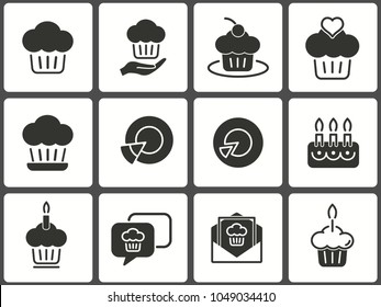 Cake vector icons set. Black illustration isolated for graphic and web design.