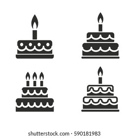 Cake vector icons set. Black illustration isolated for graphic and web design.