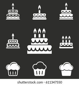 Cake vector icons set. Illustration isolated for graphic and web design.