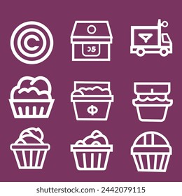Cake vector icons set. White illustration isolated for graphic and web design. Cup cake icons set. Cup cake sign and symbol