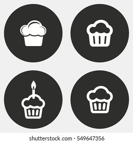Cake vector icons set. White illustration isolated for graphic and web design.