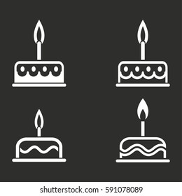 Cake vector icons set. White illustration isolated for graphic and web design.
