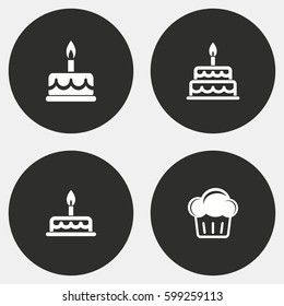 Cake vector icons set. White illustration isolated for graphic and web design.