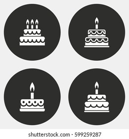 Cake vector icons set. White illustration isolated for graphic and web design.