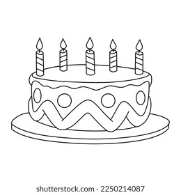 Ilustración vectorial de pasteles. 
Caricatura de Cute Big Cake. 
Pastel aislado sobre fondo blanco para libros de color.