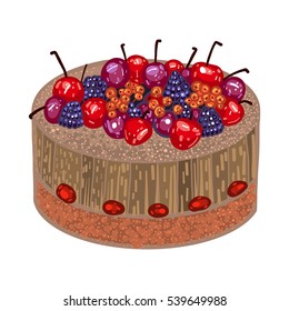 Cake, vector illustration, desert, tasty food, delicious, cherry, strawberry, bilberry, raspberry, cream