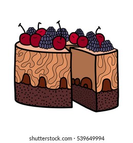 Cake, vector illustration, desert, tasty food, delicious, cherry, strawberry, bilberry, raspberry, cream