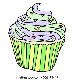 Cake vector illustration. Doodle style. Design icon, print, logo, poster, symbol, decor, textile, paper, card. 