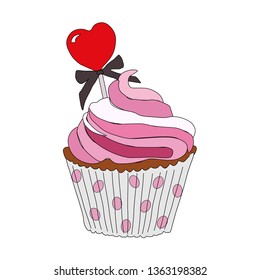 Cake vector illustration isolated on white.Colorful cake icon with heart. Good for your sites,postcards,posters and invitations.