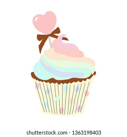 Cake vector illustration isolated on white.Colorful cake icon with heart. Good for your sites,postcards,posters and invitations.