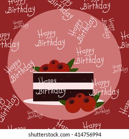 Cake vector illustration. Cake on a pink background. Cake icon in flat style. Cake with raspberries. Chocolate cake. Happy Birthday. Cake with berries - stock vector.
