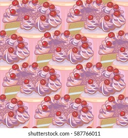 Cake, vector illustration, pattern, tasty food, desert, background