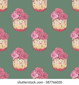 Cake, vector illustration, pattern, tasty food, desert, background