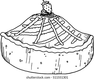 Cake. Vector illustration of a cake with strawberries. Hand drawn multi-tiered cake.