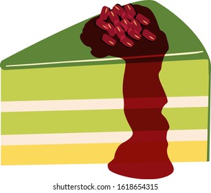 Cake vector illustration . Sweets, desserts . Matcha cake red bean Japanese style