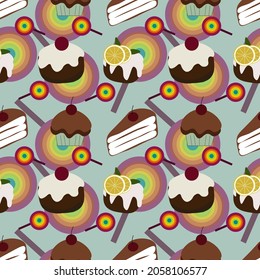 Cake Vector ilustration seamless patern with .Great for textile,fabric,wrapping paper,and any print.