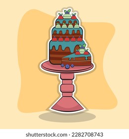 Cake vector image, pastry, sweets, cake with berry cream, piece of cake, sliced pastries, logo, clipart, icon, vector.