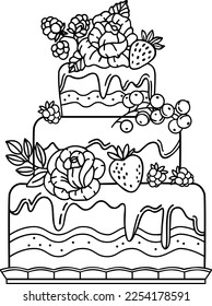 Cake. Vector line illustration. Coloring page