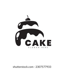 Cake vector logo. Sweet food logo, can be used for bakery product logo, trademark, or food business logo.