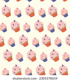 Vector de pastel. Patrón con muffins. Fondo de panadería. Diseño textil.