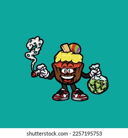 cake vector smoking joint hold nug weed cartoon
