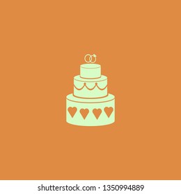 Cake wedding and double rings vector icon. flat design