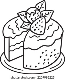 Cake and Wine Isolated Coloring Page for Kids