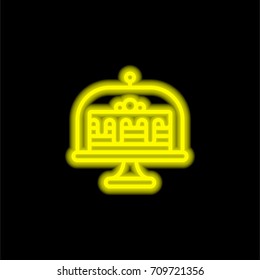 Cake yellow glowing neon ui ux icon. Glowing sign logo vector