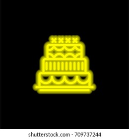 Cake yellow glowing neon ui ux icon. Glowing sign logo vector