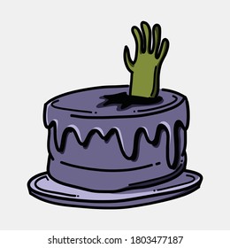 Cake zombie hand doodle color vector icon. Drawing sketch illustration hand drawn line.